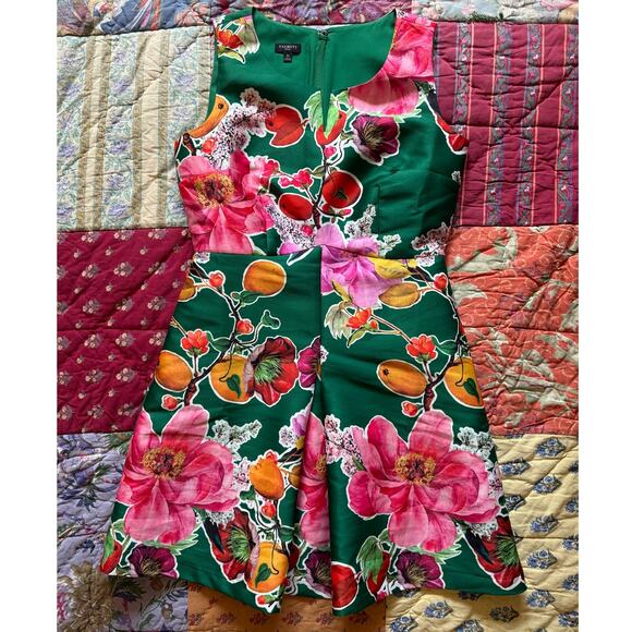 Talbots Vibrant Green Fruit Floral Print A Line Pleated Midi Dress 4 Petite - Picture 6 of 9